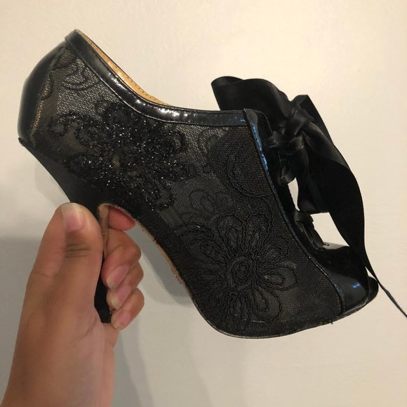 Badgley Mischka Sheer Peep Toe Booties with Bow - Picture 6 of 7